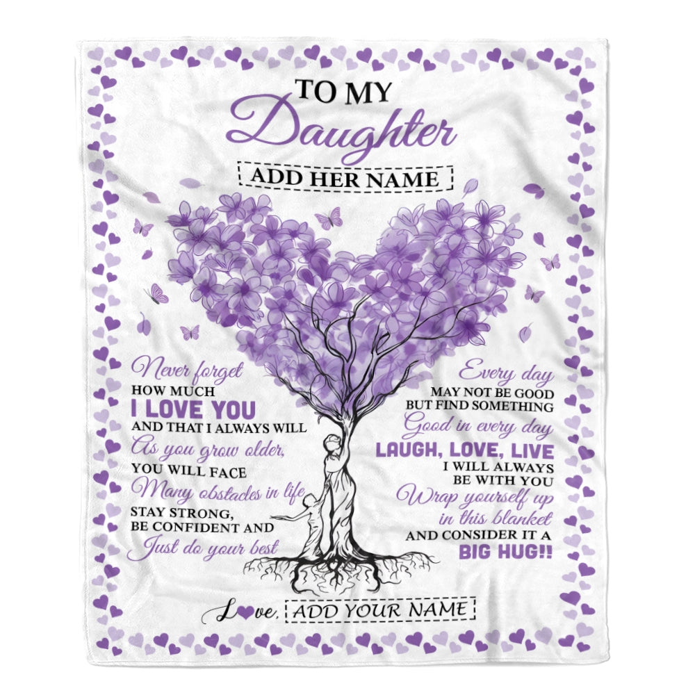 Personalized To My Daughter Gifts From Mom Dad Blanket Purple Heart Tree I Love You Custom Birthday Gifts For Daughter Graduation Christmas Fleece Blanket | teecentury