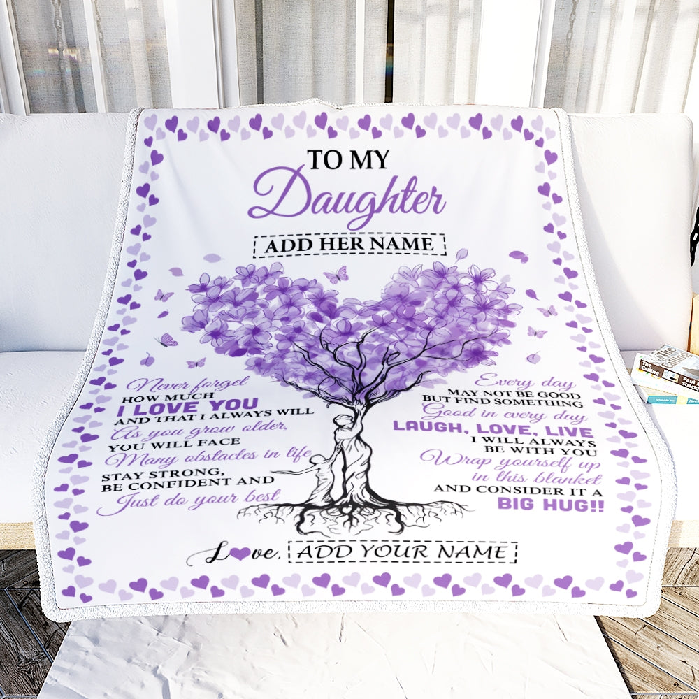 Personalized To My Daughter Gifts From Mom Dad Blanket Purple Heart Tree I Love You Custom Birthday Gifts For Daughter Graduation Christmas Fleece Blanket | teecentury