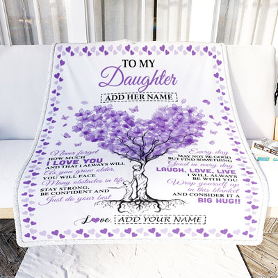 Personalized To My Daughter Gifts From Mom Dad Blanket Purple Heart Tree I Love You Custom Birthday Gifts For Daughter Graduation Christmas Fleece Blanket | teecentury