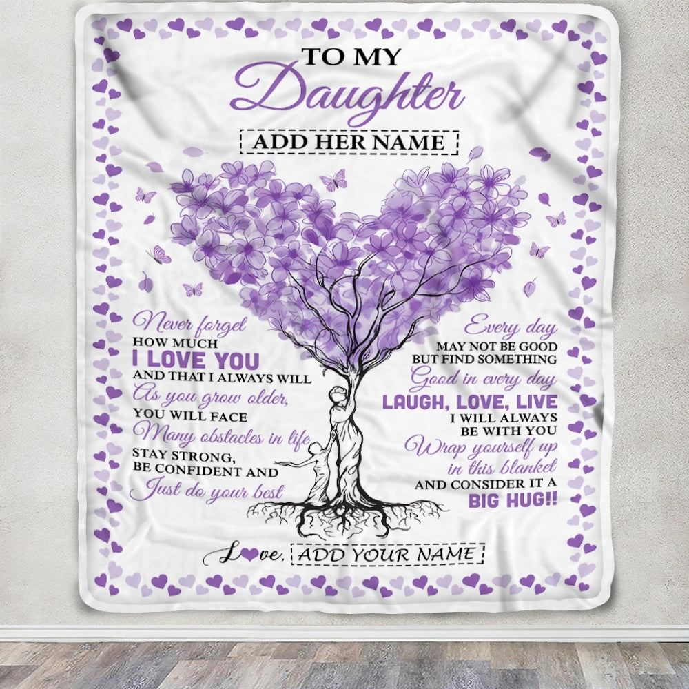 Personalized To My Daughter Gifts From Mom Dad Blanket Purple Heart Tree I Love You Custom Birthday Gifts For Daughter Graduation Christmas Fleece Blanket | teecentury
