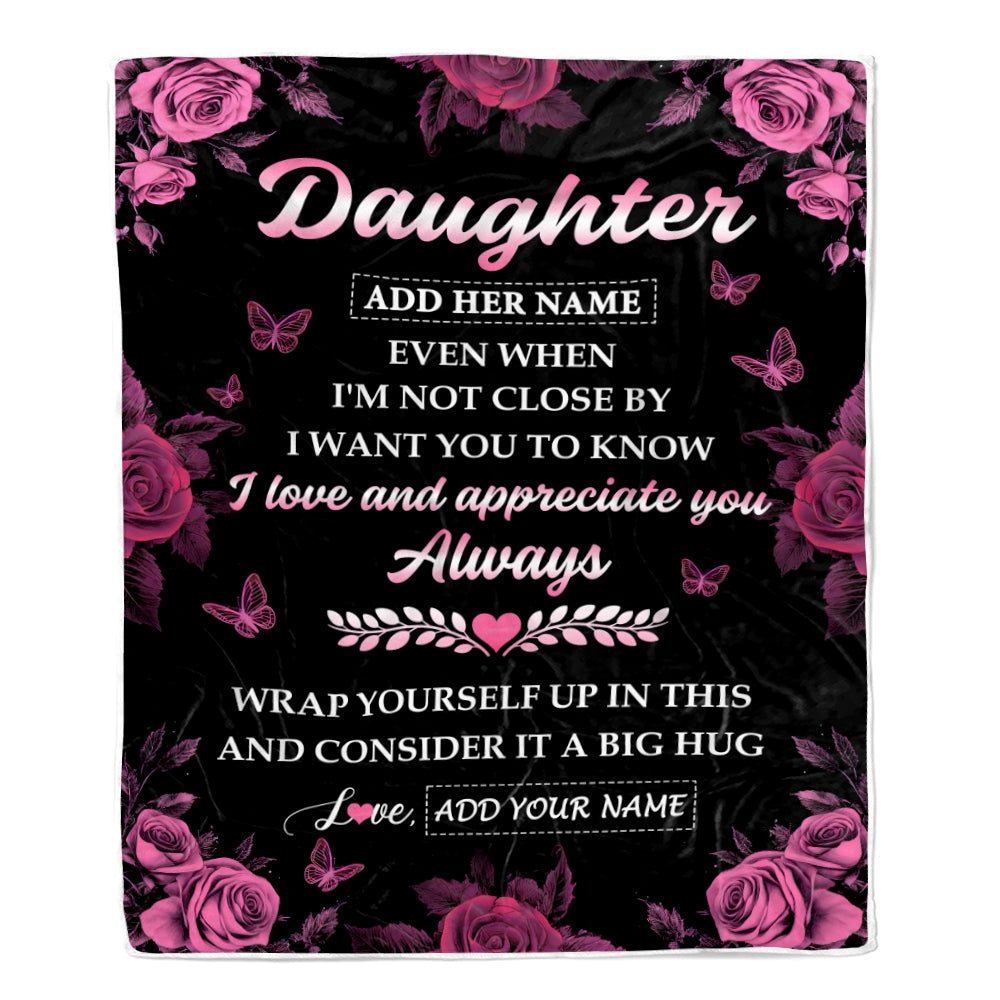 Personalized To My Daughter Gifts From Mom Dad Blanket Rose Floral It A Big Hug Birthday Gift Idea For Daughter Gifts Christmas Customized Fleece Throw Blanket | teecentury