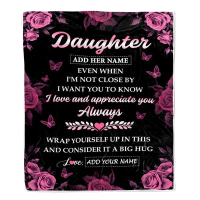 Personalized To My Daughter Gifts From Mom Dad Blanket Rose Floral It A Big Hug Birthday Gift Idea For Daughter Gifts Christmas Customized Fleece Throw Blanket | teecentury