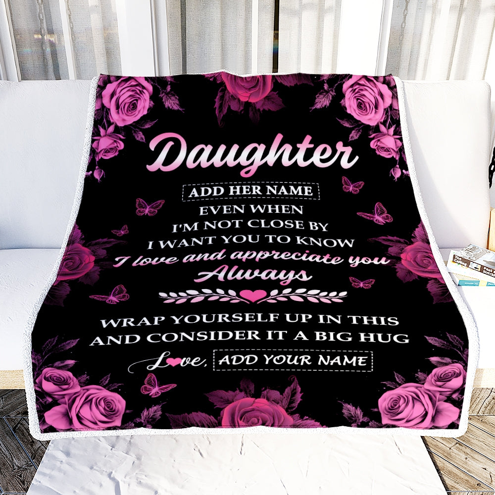 Personalized To My Daughter Gifts From Mom Dad Blanket Rose Floral It A Big Hug Birthday Gift Idea For Daughter Gifts Christmas Customized Fleece Throw Blanket | teecentury