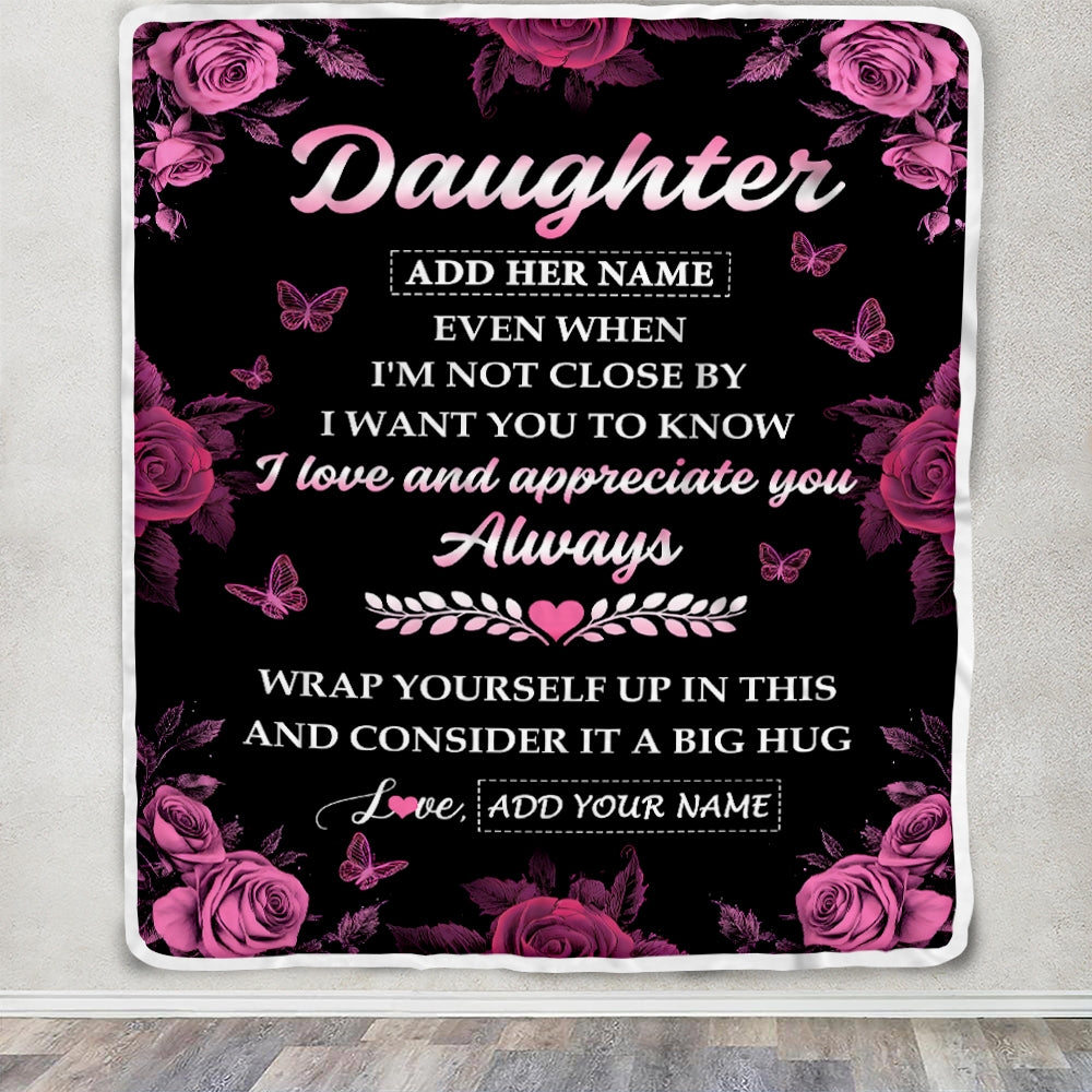 Personalized To My Daughter Gifts From Mom Dad Blanket Rose Floral It A Big Hug Birthday Gift Idea For Daughter Gifts Christmas Customized Fleece Throw Blanket | teecentury