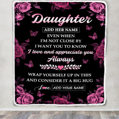 Personalized To My Daughter Gifts From Mom Dad Blanket Rose Floral It A Big Hug Birthday Gift Idea For Daughter Gifts Christmas Customized Fleece Throw Blanket | teecentury