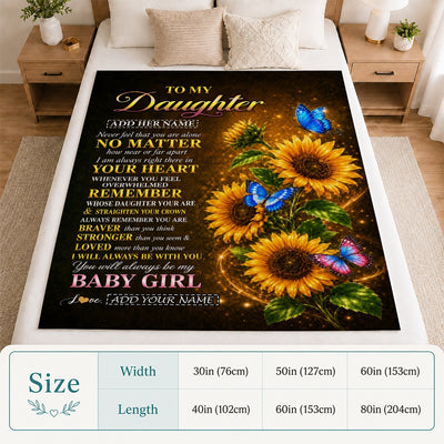 Personalized To My Daughter Gifts From Mom Dad Blanket Sunflower Butterfly Inspirational Birthday Gift For Daughter Graduation Christmas Custom Fleece Blanket | teecentury