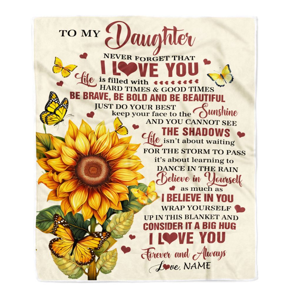 Personalized To My Daughter Gifts From Mom Dad Blanket Sunflower I Love You Birthday Gifts For Daughter School Graduation Christmas Customized Fleece Blanket | teecentury