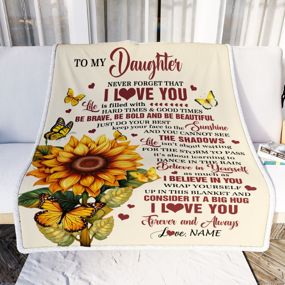 Personalized To My Daughter Gifts From Mom Dad Blanket Sunflower I Love You Birthday Gifts For Daughter School Graduation Christmas Customized Fleece Blanket | teecentury