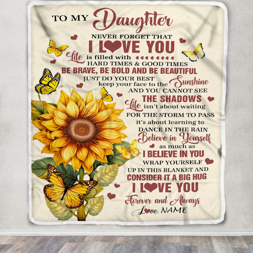 Personalized To My Daughter Gifts From Mom Dad Blanket Sunflower I Love You Birthday Gifts For Daughter School Graduation Christmas Customized Fleece Blanket | teecentury