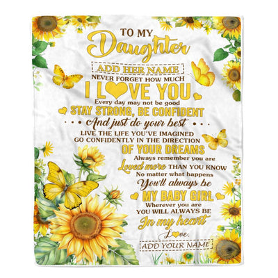 Personalized To My Daughter Gifts From Mom Dad Blanket Sunflower Never Forget How Much I Love You Daughter Birthday Gifts Graduation Christmas Fleece Blanket | teecentury