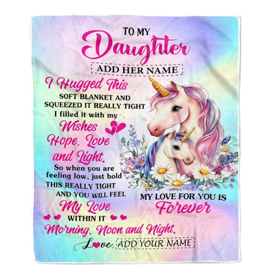 Personalized To My Daughter Gifts From Mom Dad Blanket Unicorn Letter I Hugged This Gifts For Daughter Birthday Graduation Christmas Customized Fleece Blanket | teecentury