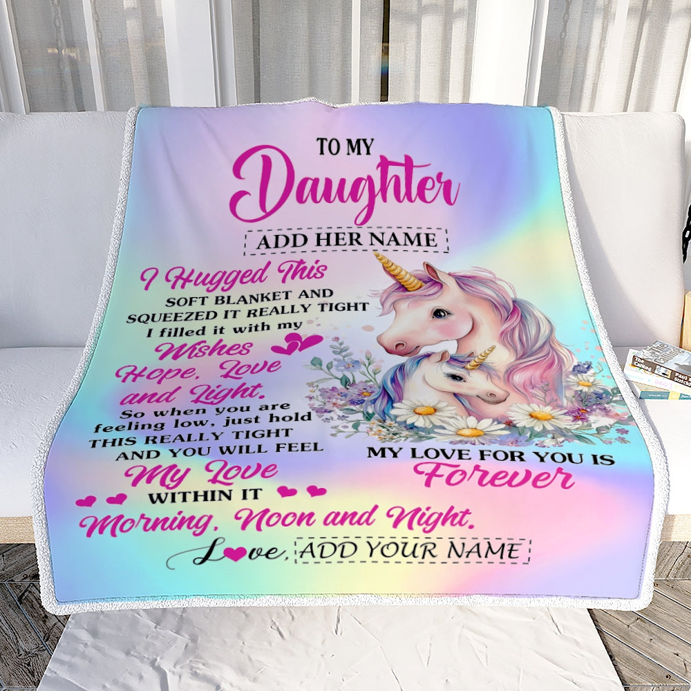 Personalized To My Daughter Gifts From Mom Dad Blanket Unicorn Letter I Hugged This Gifts For Daughter Birthday Graduation Christmas Customized Fleece Blanket | teecentury