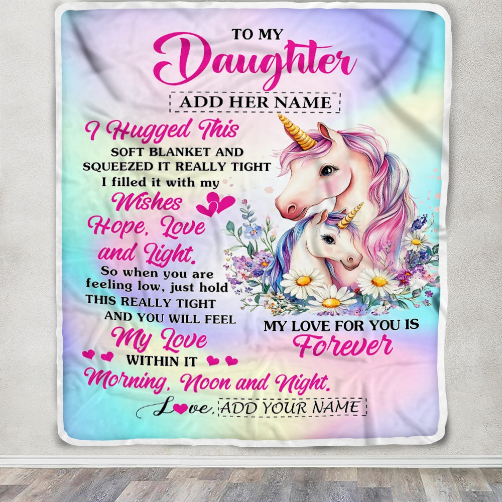 Personalized To My Daughter Gifts From Mom Dad Blanket Unicorn Letter I Hugged This Gifts For Daughter Birthday Graduation Christmas Customized Fleece Blanket | teecentury