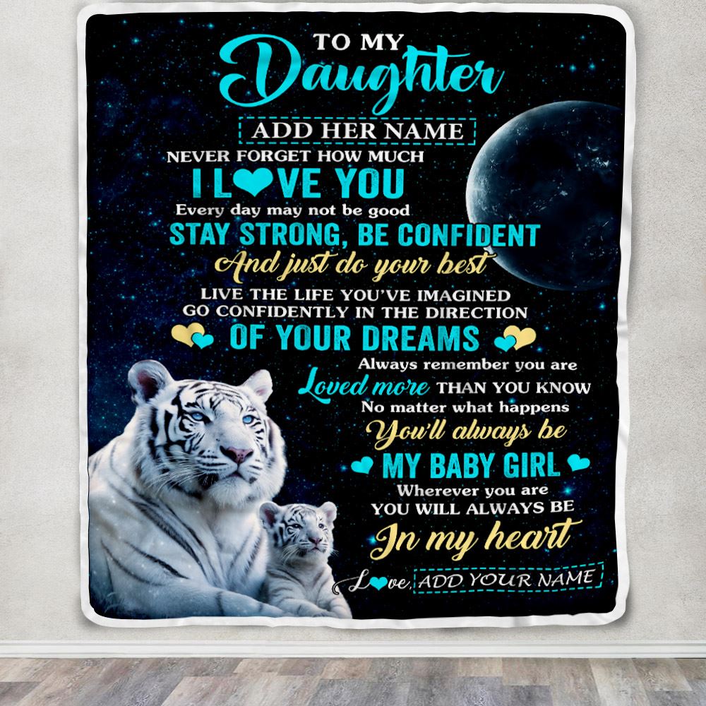 Personalized To My Daughter Gifts From Mom Dad Blanket White Tiger Never Forget How Much I Love You Daughter Birthday Graduation Christmas Fleece Blanket | teecentury