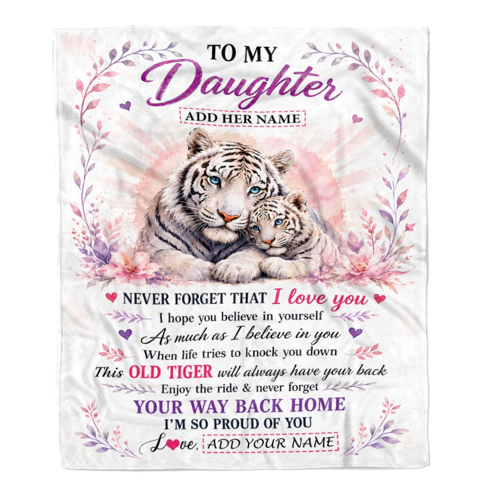 Personalized To My Daughter Gifts From Mom Dad Blanket White Tiger This Old Tiger Birthday Christmas Gift For Daughter Custom Fleece Throw Blanket | teecentury