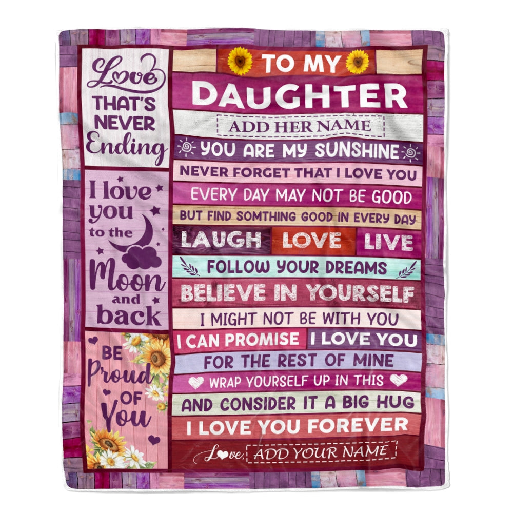 Personalized To My Daughter Gifts From Mom Dad Blanket Wood My Sunshine Birthday Gifts For Daughter Mothers Day Graduation Christmas Custom Fleece Blanket | teecentury