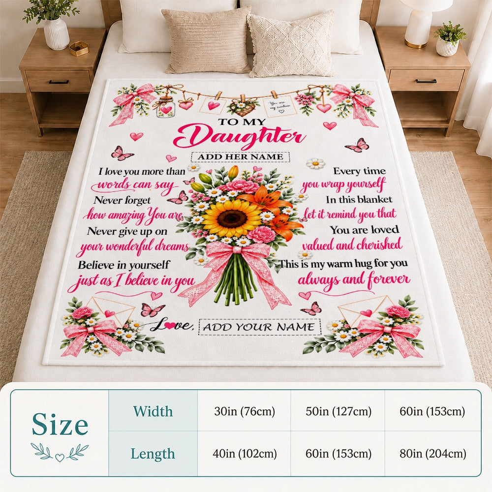 Personalized To My Daughter Gifts From Mom Dad Blanket You Are Loved Cherished Warm Hug Gift For Daughter Birthday Christmas Custom Fleece Throw Blanket | teecentury