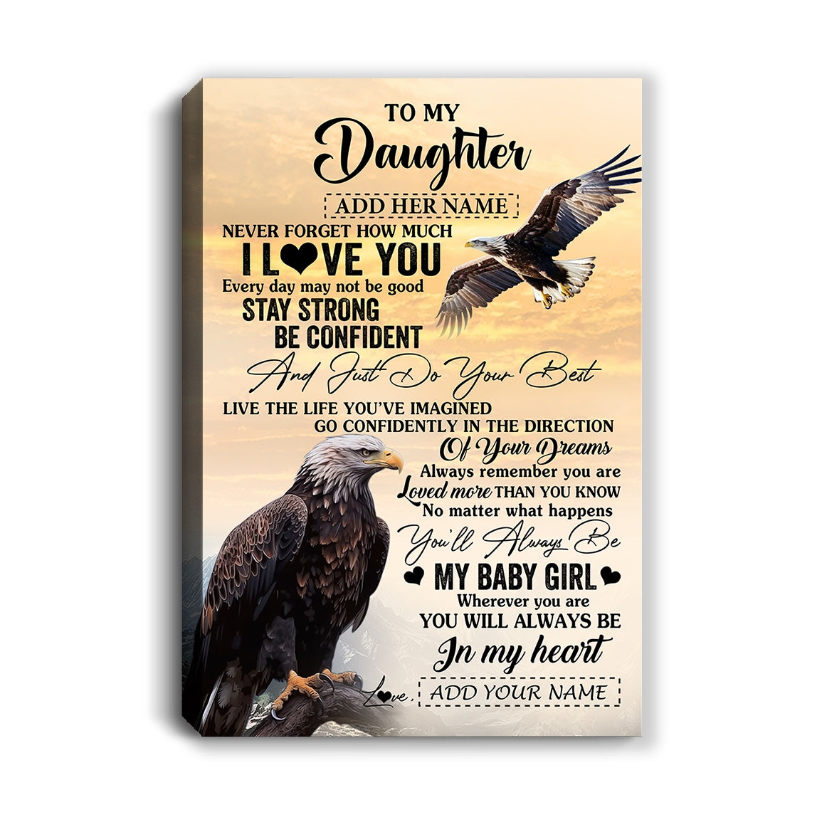 Personalized To My Daughter Gifts From Mom Dad Canvas Eagle Never Forget How Much I Love You Daughter Birthday Graduation Christmas Custom Wall Art Print Framed Canvas | teecentury