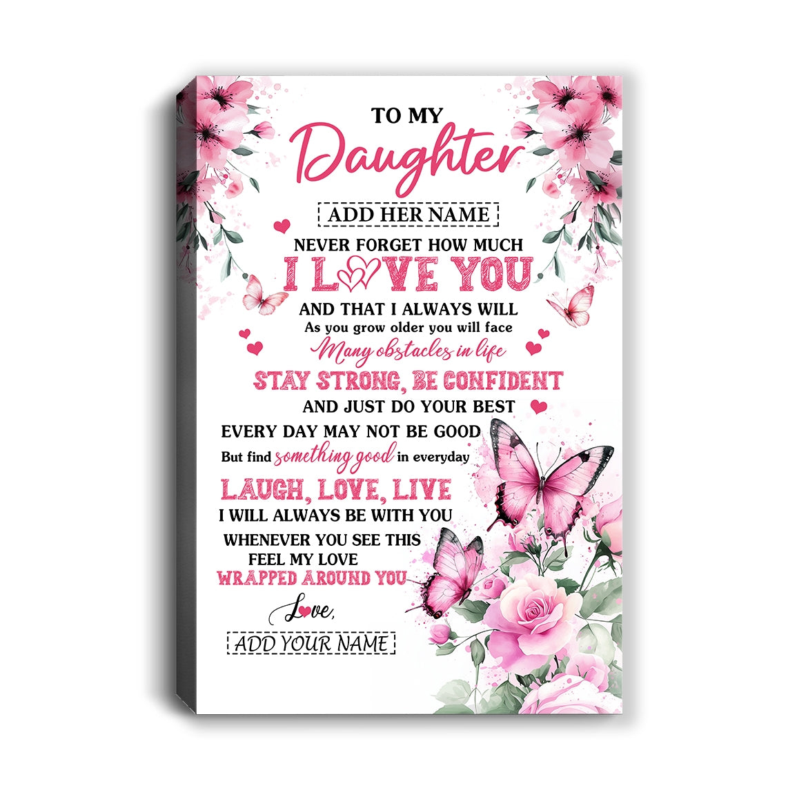 Personalized To My Daughter Gifts From Mom Dad Canvas I Love You Butterfly Birthday Gifts For Daughter Graduation Christmas Custom Wall Art Framed Canvas | teecentury