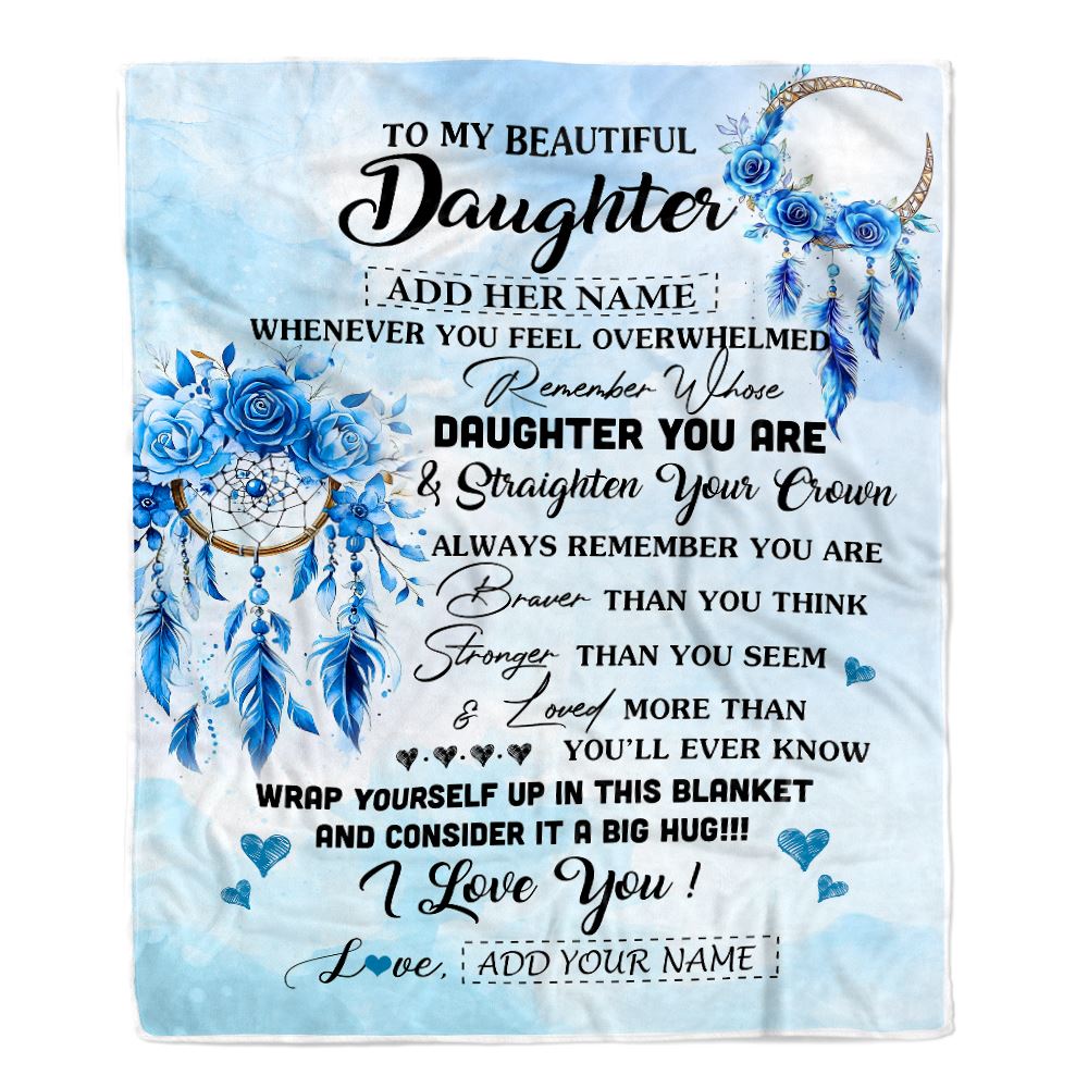 Personalized To My Daughter Gifts From Mom Dad Daughter Blanket Dream Catcher Blue Daughter Birthday Gifts Graduation Christmas Custom Fleece Throw Blanket | teecentury