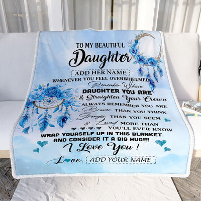 Personalized To My Daughter Gifts From Mom Dad Daughter Blanket Dream Catcher Blue Daughter Birthday Gifts Graduation Christmas Custom Fleece Throw Blanket | teecentury