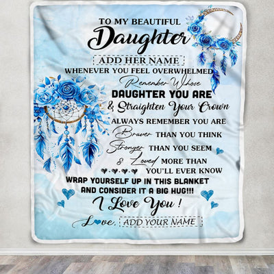 Personalized To My Daughter Gifts From Mom Dad Daughter Blanket Dream Catcher Blue Daughter Birthday Gifts Graduation Christmas Custom Fleece Throw Blanket | teecentury
