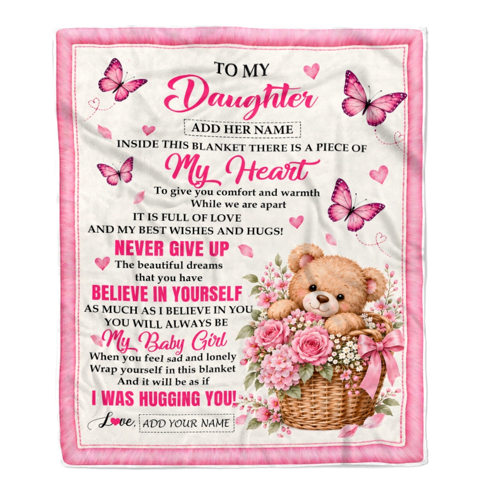 Personalized To My Daughter Gifts From Mom Dad Inside This Blanket Butterfly Bear Birthday Gift For Daughter Graduation Christmas Custom Fleece Throw Blanket | teecentury