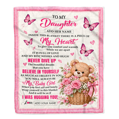 Personalized To My Daughter Gifts From Mom Dad Inside This Blanket Butterfly Bear Birthday Gift For Daughter Graduation Christmas Custom Fleece Throw Blanket | teecentury