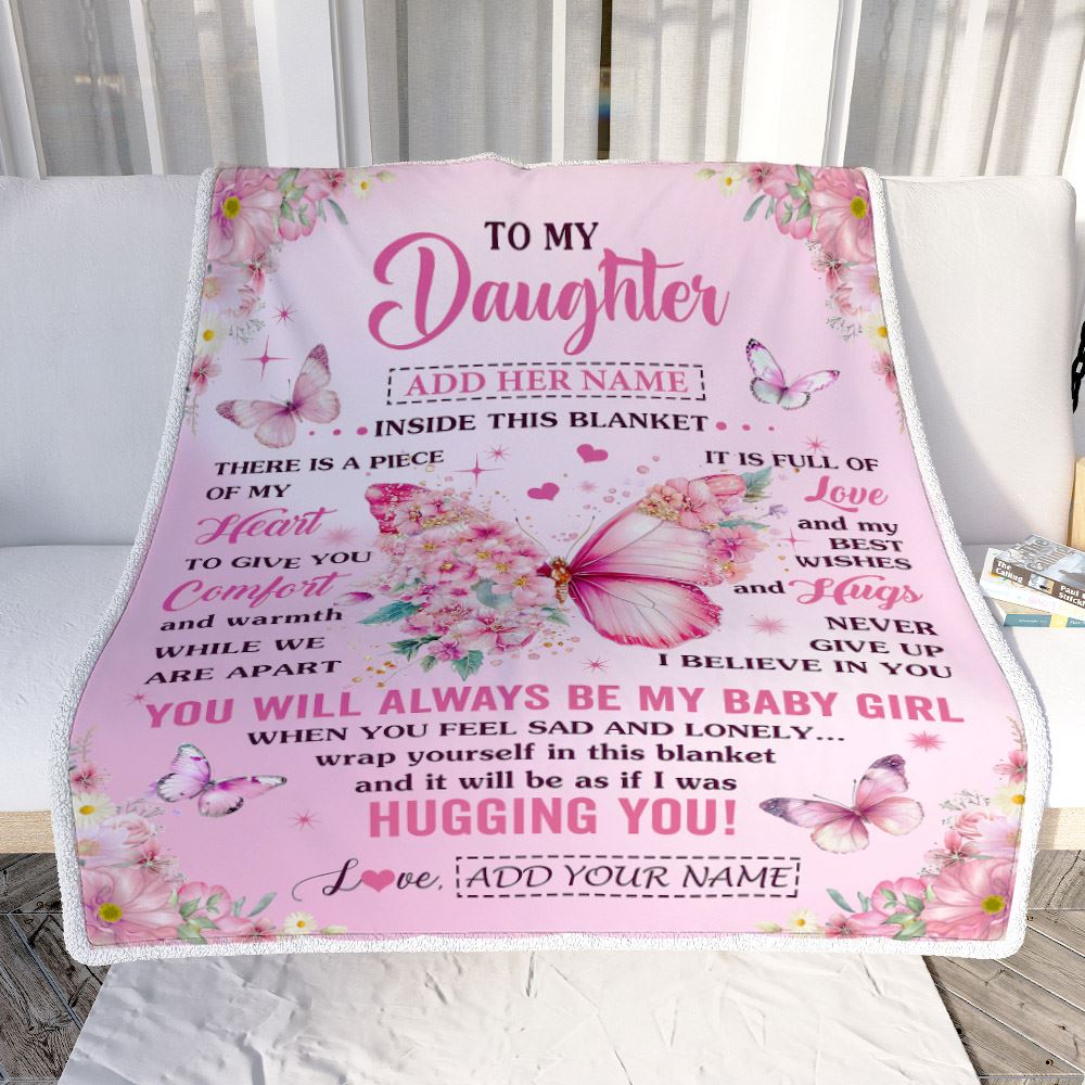 Personalized To My Daughter Gifts From Mom Dad Mother Blanket Floral Butterfly Birthday Gifts For Daughter Graduation Christmas Customized Fleece Blanket | teecentury