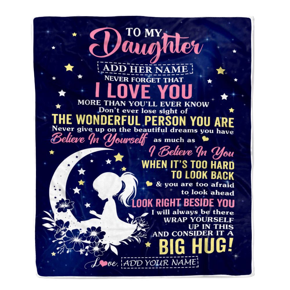 Personalized To My Daughter Gifts From Mom Dad Mother Blanket Floral Moon Birthday Gifts For Daughter Graduation Wedding Christmas Customized Fleece Blanket | teecentury