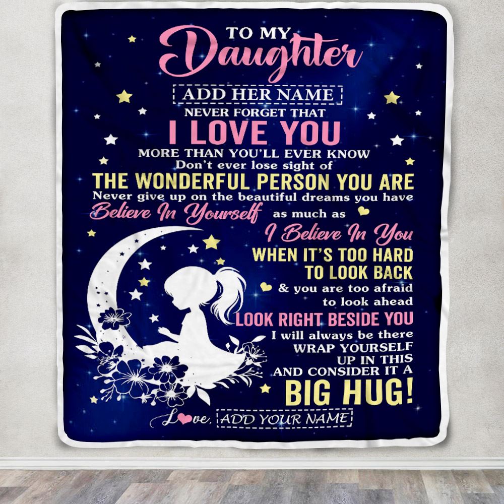 Personalized To My Daughter Gifts From Mom Dad Mother Blanket Floral Moon Birthday Gifts For Daughter Graduation Wedding Christmas Customized Fleece Blanket | teecentury