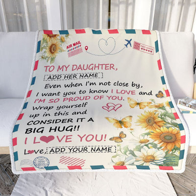 Personalized To My Daughter Gifts From Mom Dad Mother Blanket Sunflower Letter Air Mail Birthday Graduation Gifts For Daughter Christmas Customized Fleece Blanket | teecentury