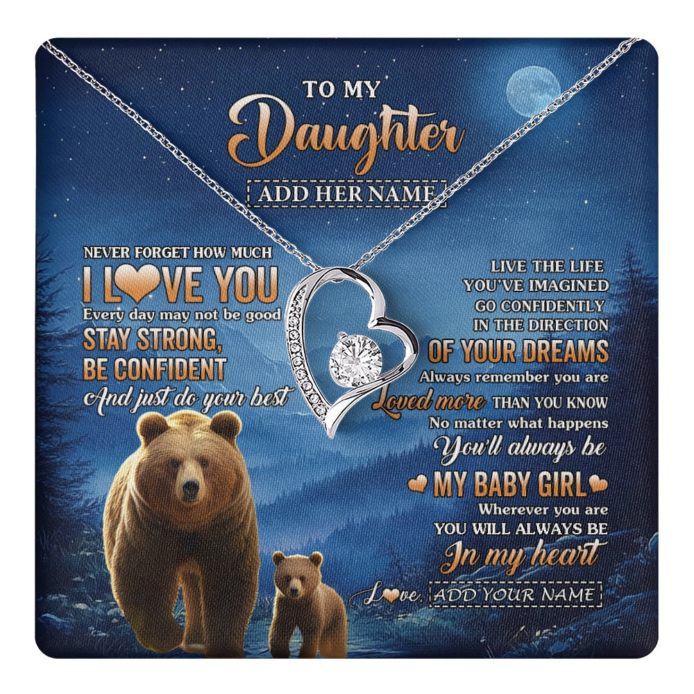 Forever Love Necklace 14K White Gold Finish | 1 | Personalized To My Daughter Gifts From Mom Dad Necklace Bear Never Forget How Much I Love You Daughter Birthday Gifts Christmas Custom Gift Box Message Card | teecentury.myshopify