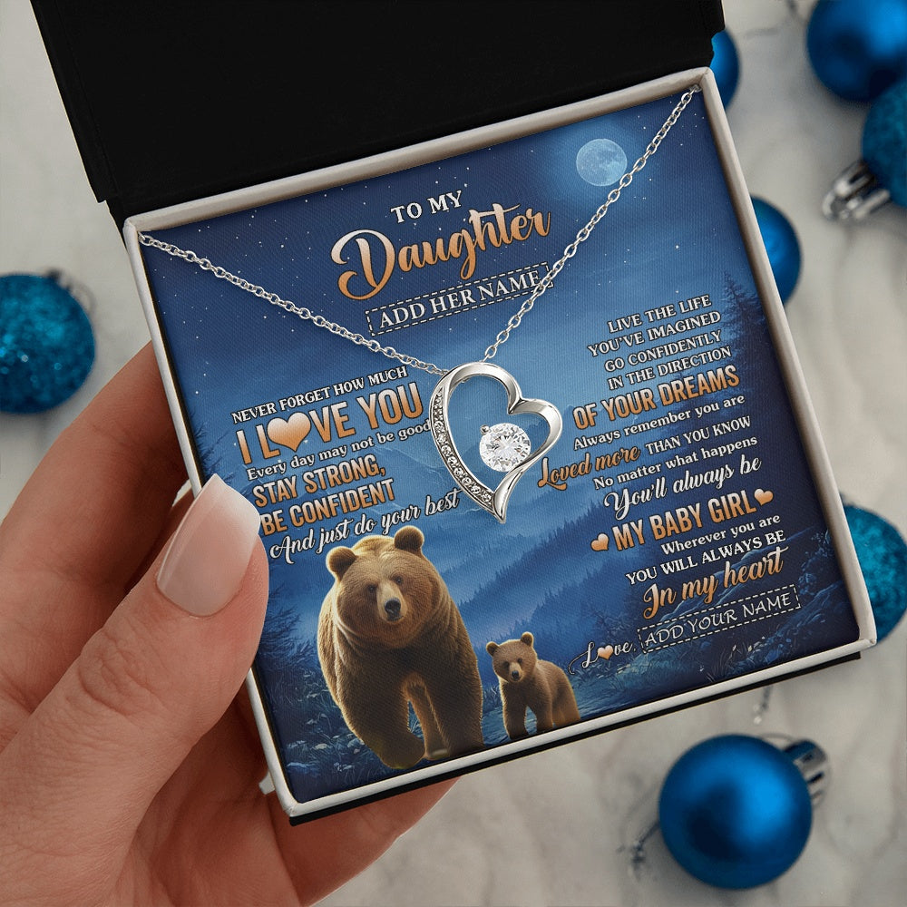 Forever Love Necklace 14K White Gold Finish | 2 | Personalized To My Daughter Gifts From Mom Dad Necklace Bear Never Forget How Much I Love You Daughter Birthday Gifts Christmas Custom Gift Box Message Card | teecentury.myshopify