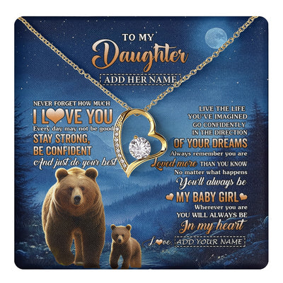 Forever Love Necklace 18K Yellow Gold Finish | 1 | Personalized To My Daughter Gifts From Mom Dad Necklace Bear Never Forget How Much I Love You Daughter Birthday Gifts Christmas Custom Gift Box Message Card | teecentury.myshopify