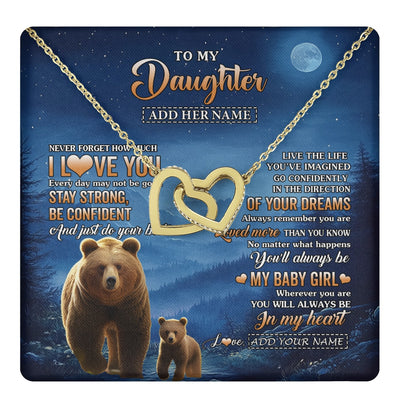 Interlocking Hearts Necklace 18K Yellow Gold Finish | 1 | Personalized To My Daughter Gifts From Mom Dad Necklace Bear Never Forget How Much I Love You Daughter Birthday Gifts Christmas Custom Gift Box Message Card | teecentury.myshopify