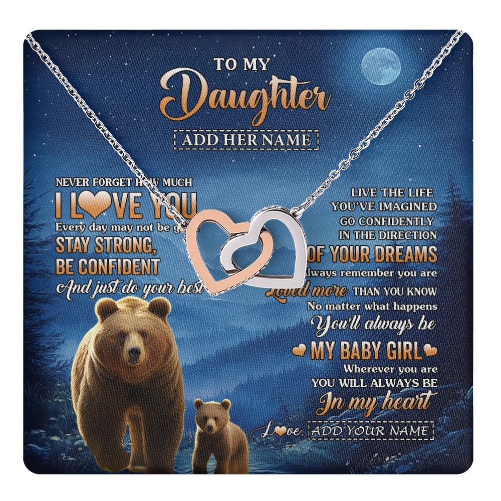 Interlocking Hearts Necklace Stainless Steel & Rose Gold Finish | 1 | Personalized To My Daughter Gifts From Mom Dad Necklace Bear Never Forget How Much I Love You Daughter Birthday Gifts Christmas Custom Gift Box Message Card | teecentury.myshopify