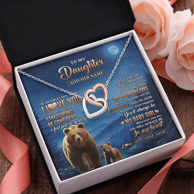 Interlocking Hearts Necklace Stainless Steel & Rose Gold Finish | 2 | Personalized To My Daughter Gifts From Mom Dad Necklace Bear Never Forget How Much I Love You Daughter Birthday Gifts Christmas Custom Gift Box Message Card | teecentury.myshopify