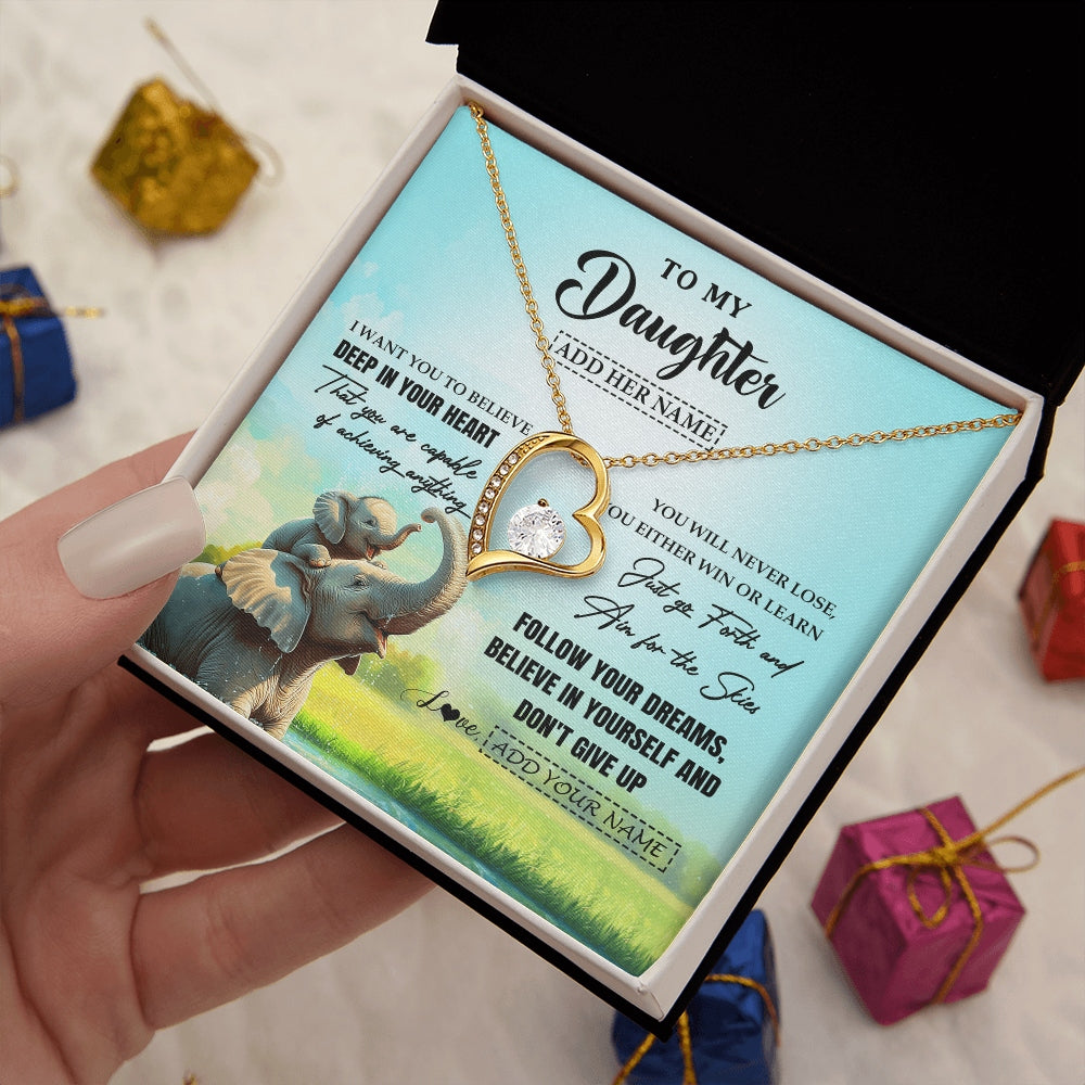 Forever Love Necklace 18K Yellow Gold Finish | 2 | Personalized To My Daughter Gifts From Mom Dad Necklace Don't Give Up Elephant Gifts For Daughter Birthday Graduation Christmas Custom Gift Box Message Card | https://teecentury.