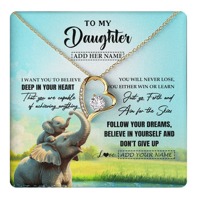 Forever Love Necklace 18K Yellow Gold Finish | 1 | Personalized To My Daughter Gifts From Mom Dad Necklace Don't Give Up Elephant Gifts For Daughter Birthday Graduation Christmas Custom Gift Box Message Card | https://teecentury.