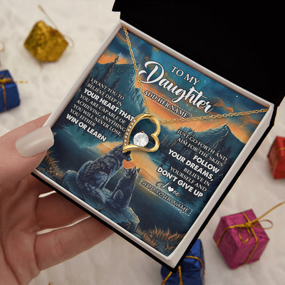 Forever Love Necklace 18K Yellow Gold Finish | 2 | Personalized To My Daughter Gifts From Mom Dad Necklace Don't Give Up Wolf Gifts For Daughter Birthday Graduation Christmas Customized Gift Box Message Card | teecentury