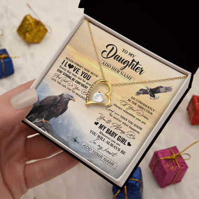 Forever Love Necklace 18K Yellow Gold Finish | 2 | Personalized To My Daughter Gifts From Mom Dad Necklace Eagle Never Forget How Much I Love You Daughter Birthday Graduation Christmas Gift Box Message Card | teecentury.myshopify