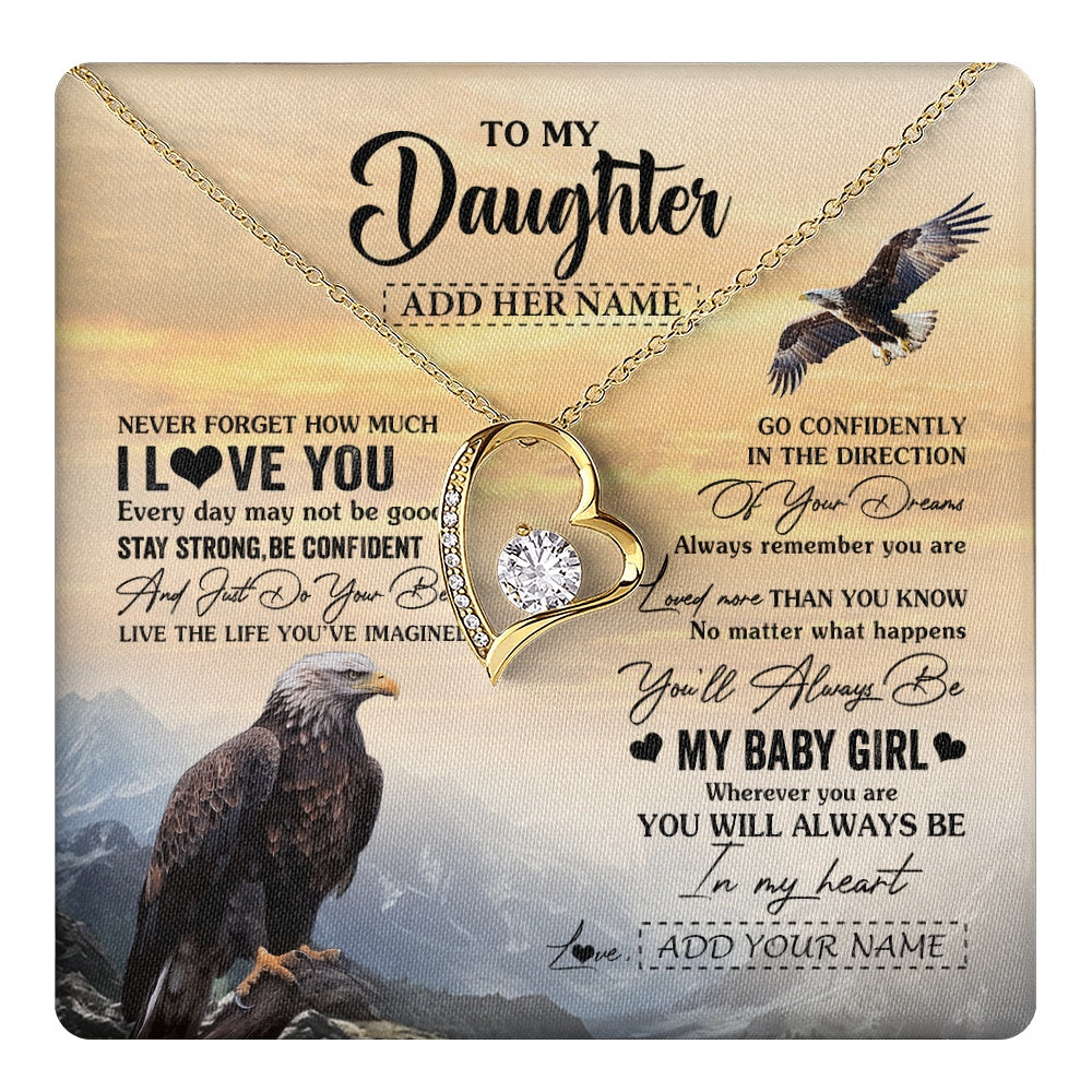 Forever Love Necklace 18K Yellow Gold Finish | 1 | Personalized To My Daughter Gifts From Mom Dad Necklace Eagle Never Forget How Much I Love You Daughter Birthday Graduation Christmas Gift Box Message Card | teecentury.myshopify