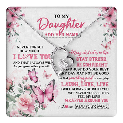 Forever Love Necklace 14K White Gold Finish | 1 | Personalized To My Daughter Gifts From Mom Dad Necklace I Love You Butterfly Birthday Gifts For Daughter Graduation Christmas Custom Gift Box Message Card | https://teecentury.