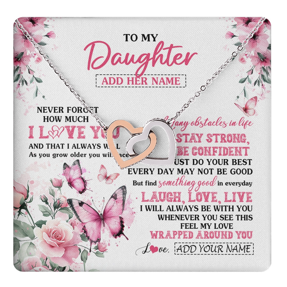 Interlocking Hearts Necklace Stainless Steel & Rose Gold Finish | 1 | Personalized To My Daughter Gifts From Mom Dad Necklace I Love You Butterfly Birthday Gifts For Daughter Graduation Christmas Custom Gift Box Message Card | https://teecentury.