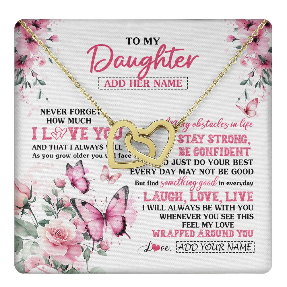 Interlocking Hearts Necklace 18K Yellow Gold Finish | 1 | Personalized To My Daughter Gifts From Mom Dad Necklace I Love You Butterfly Birthday Gifts For Daughter Graduation Christmas Custom Gift Box Message Card | https://teecentury.