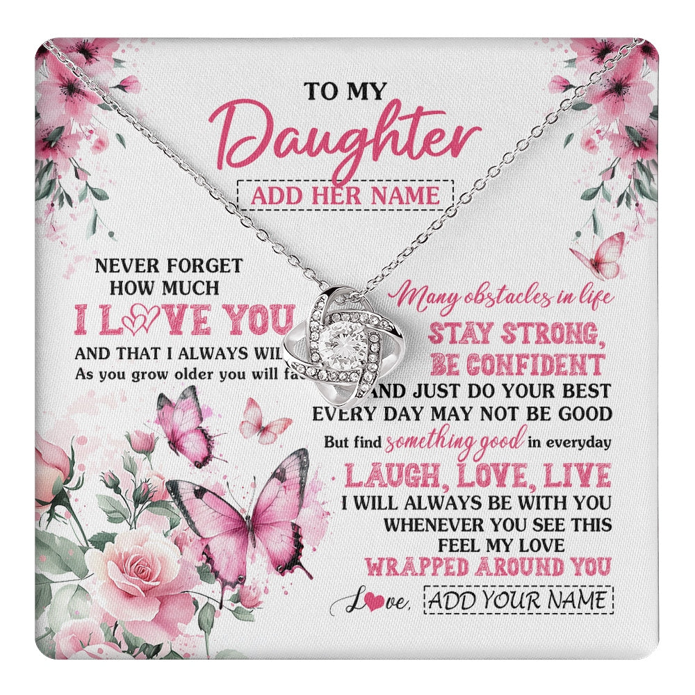 Love Knot Necklace 14K White Gold Finish | 1 | Personalized To My Daughter Gifts From Mom Dad Necklace I Love You Butterfly Birthday Gifts For Daughter Graduation Christmas Custom Gift Box Message Card | https://teecentury.