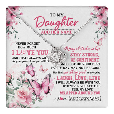 Love Knot Necklace 14K White Gold Finish | 1 | Personalized To My Daughter Gifts From Mom Dad Necklace I Love You Butterfly Birthday Gifts For Daughter Graduation Christmas Custom Gift Box Message Card | https://teecentury.