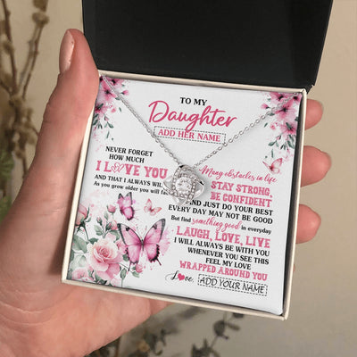 Love Knot Necklace 14K White Gold Finish | 2 | Personalized To My Daughter Gifts From Mom Dad Necklace I Love You Butterfly Birthday Gifts For Daughter Graduation Christmas Custom Gift Box Message Card | https://teecentury.