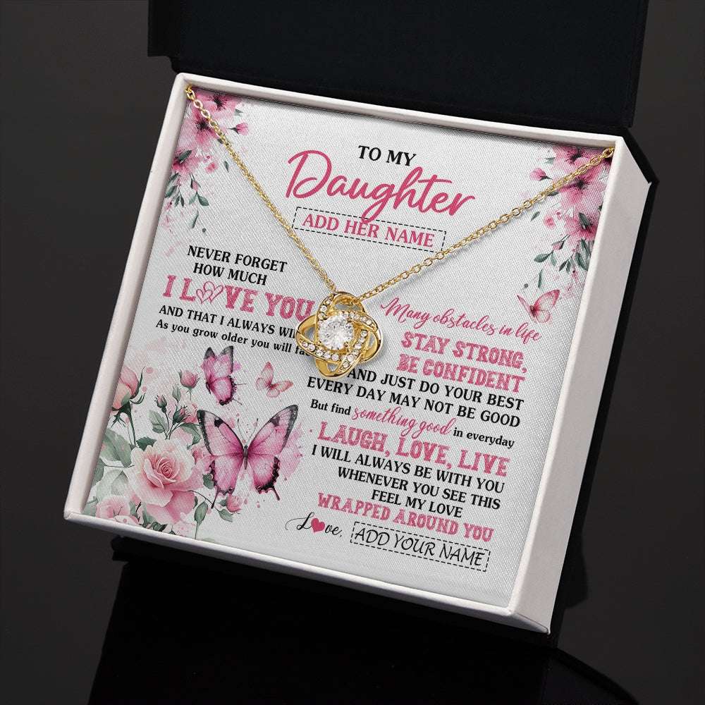 Love Knot Necklace 18K Yellow Gold Finish | 2 | Personalized To My Daughter Gifts From Mom Dad Necklace I Love You Butterfly Birthday Gifts For Daughter Graduation Christmas Custom Gift Box Message Card | https://teecentury.